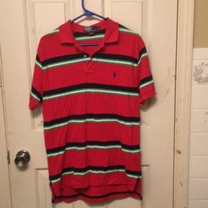 Red navy white and green stripe polo